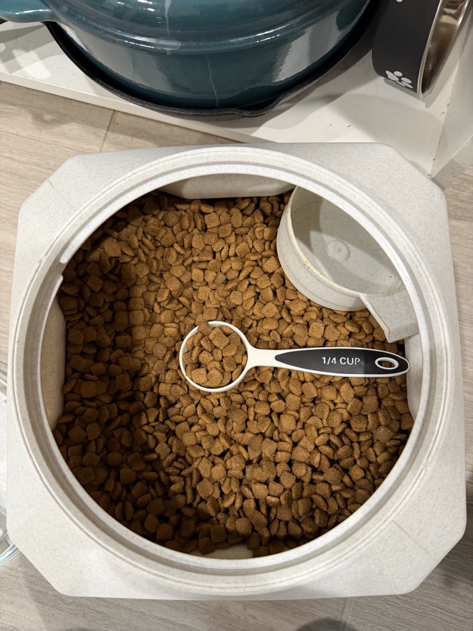 Darwin's food container with a 1/4 cup scoop